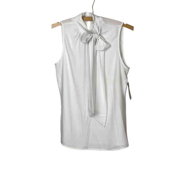Riley & Rae White Bow Tie Sleeveless CorpCore Blouse Size S NWT - Picture 1 of 8